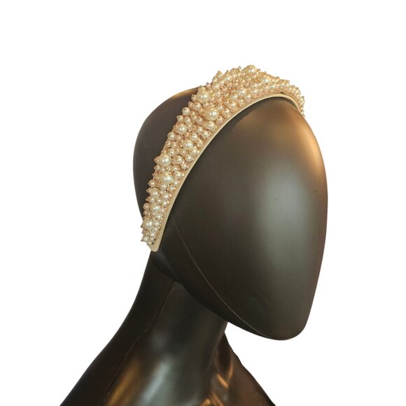 Wide Rose Gold Pearl/Bead Bridal Headband - Picture 1 of 6